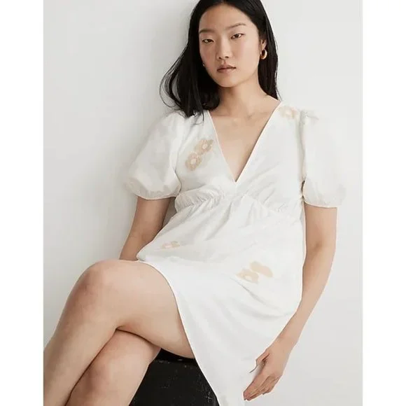 Madewell NWT Annamarie Floral V Neck Cutout Mini Dress in Bright Ivory size 0 - Picture 10 of 11